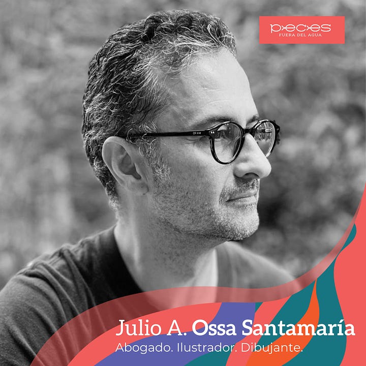 Julio Ossa. Ilustrador del libro de Peces fuera del agua, "Saltos al vacío"