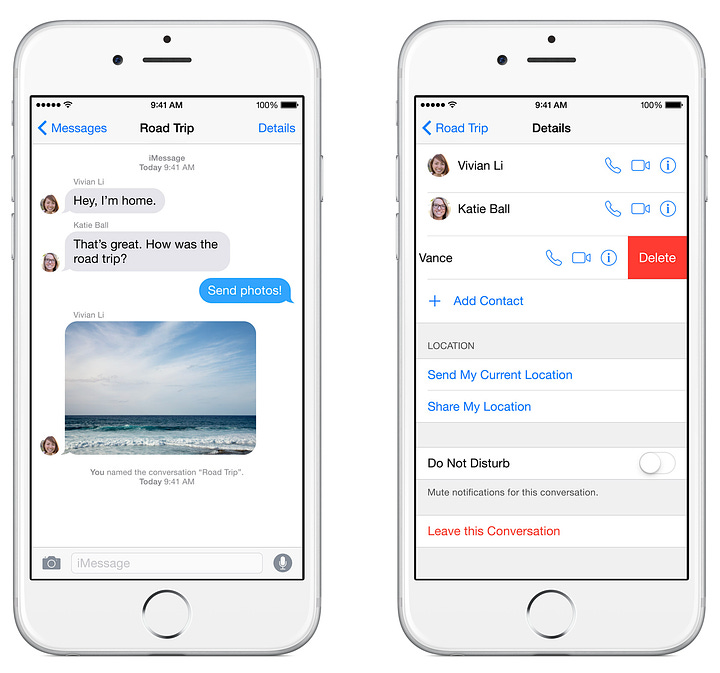 Marketing materials for iOS 8 featuring fake text messages