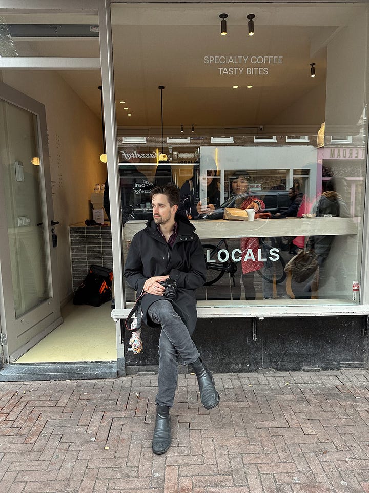 cafe shop and man sitting