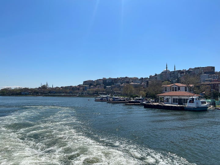 Images of ferries and ferry piers in Istanbul.