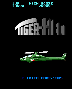 Four screenshots of title screens: Tiger-Heli, Slap Fight, Rally Bike, and Tatsujin, released between 1985 and 1988. All four have Taito's credits visible, but not Toaplan's.