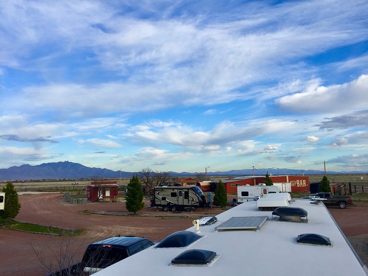 Cattlerest RV Park and Saloon just before sunset. Wilcox, Arizona