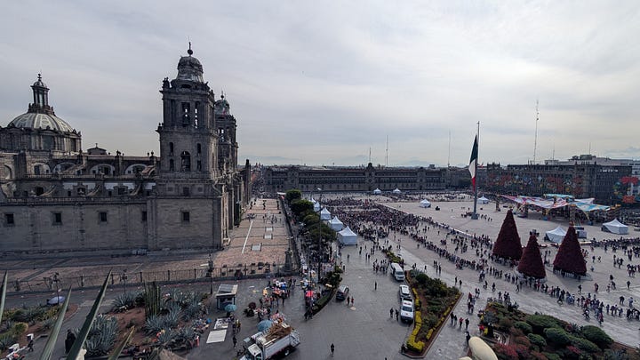 On the rental apt balcony over Monument to the Revolution. El Zocalo, the National Square in Mexico City.