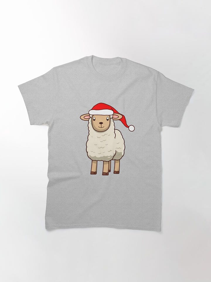 Festive Sheep T-Shirt With Text & Without