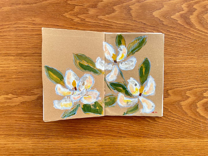 Magnolia sketches in a mixed media technique