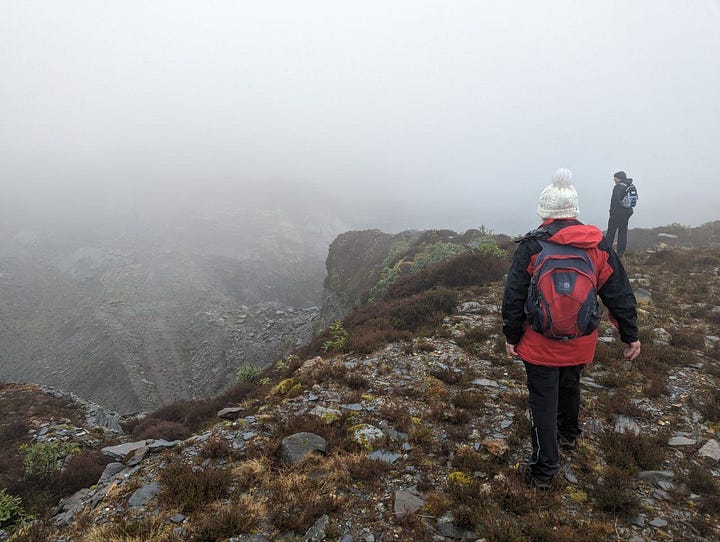 walking in mist in north wales