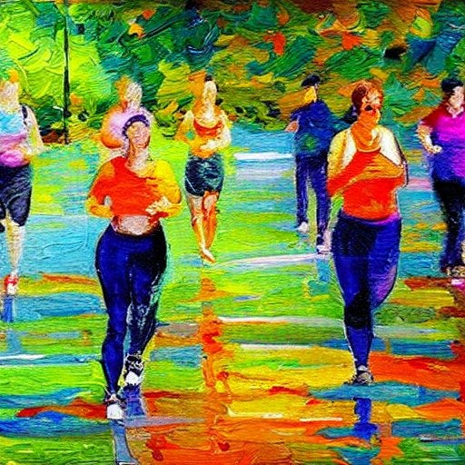 Stable Diffusion Playground https://stablediffusionweb.com/ eat less exercise more is bad advice people in impressionist painting