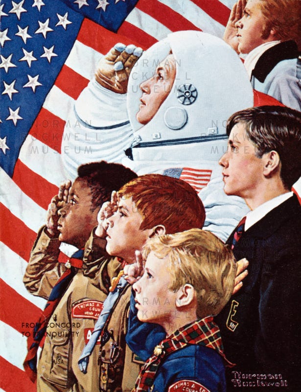 Norman Rockwell: From Concord to Tranquility, and Salute the Flag.