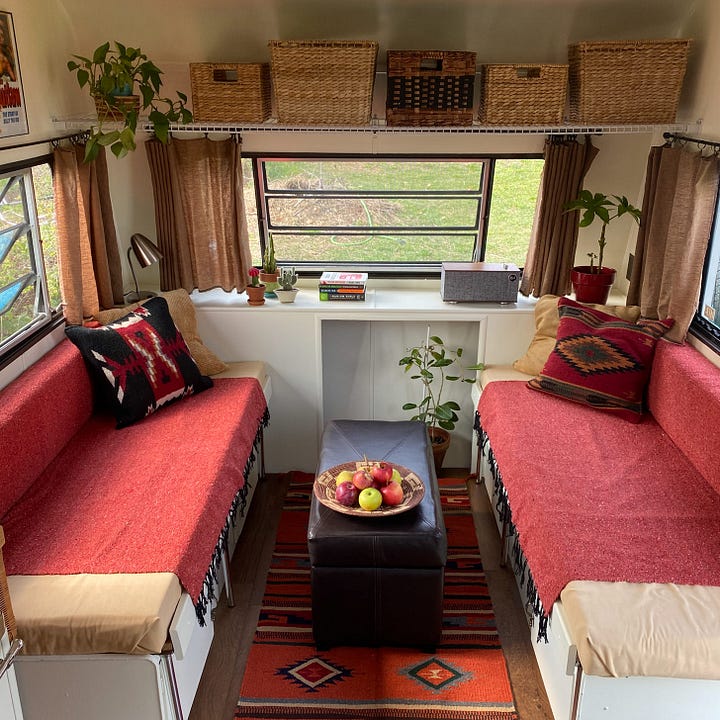 before and after pictures of vintage trailer interior renovation