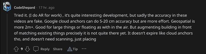 Redditors Feedback on Geospatial Creator for AR Development
