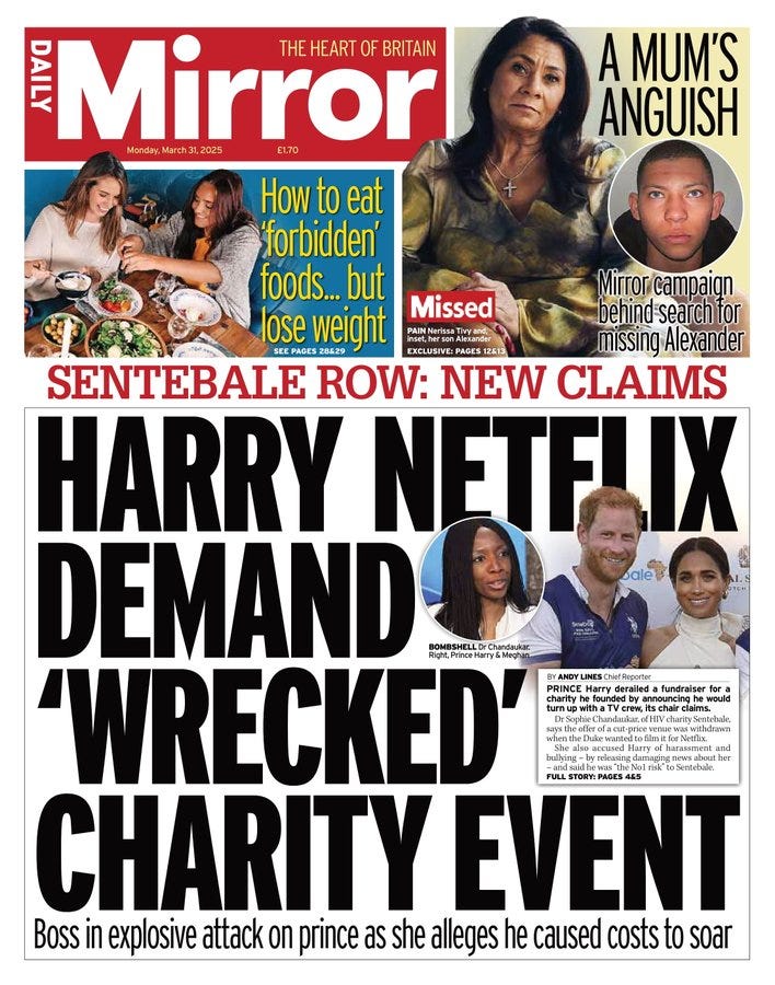 The Sentebale scandal on the front pages of British newspapers