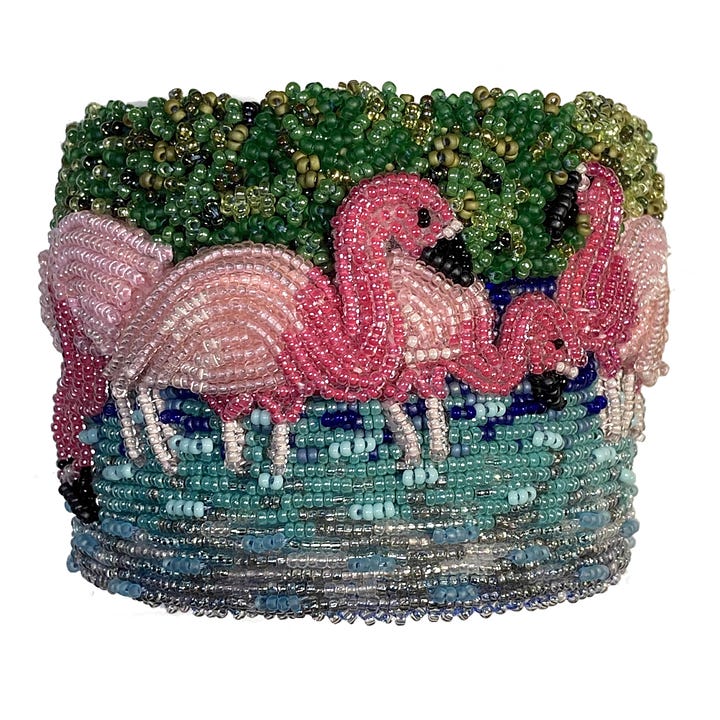 Beaded Flamingo Bracelet Bead Embroidery by The Lone Beader One of a Kind Statement Art Jewelry for sale on Etsy