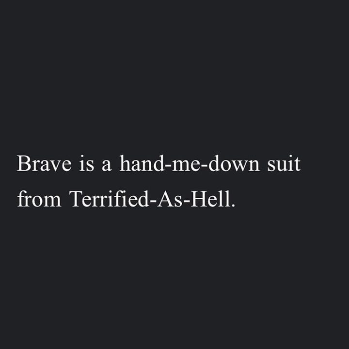 Image 1: I decided I was too soft to last, but then I decided to be softer. Image 2: Sometimes the most healing thing we can do is remind ourselves over and over and over— Other people feel this too. Image 3: All living is storm chasing. Every good heart has lost its roof. Let all the walls collapse at your feet. Scream 'TIMBER' when they ask you how you are. Image 4: Brave is a hand-me-down suit from Terrified-As-Hell.