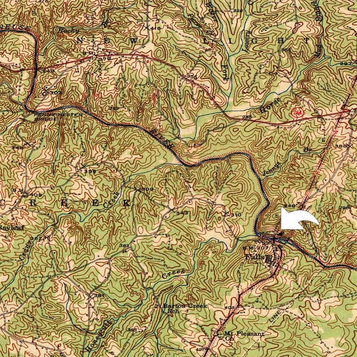 maps of the Neuse River and its falls in 1943 and of Falls Lake today