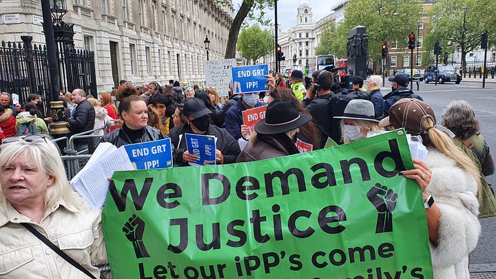 Protest organised outside Downing Street by IPP Committee In Action, Shirley and Bernadette