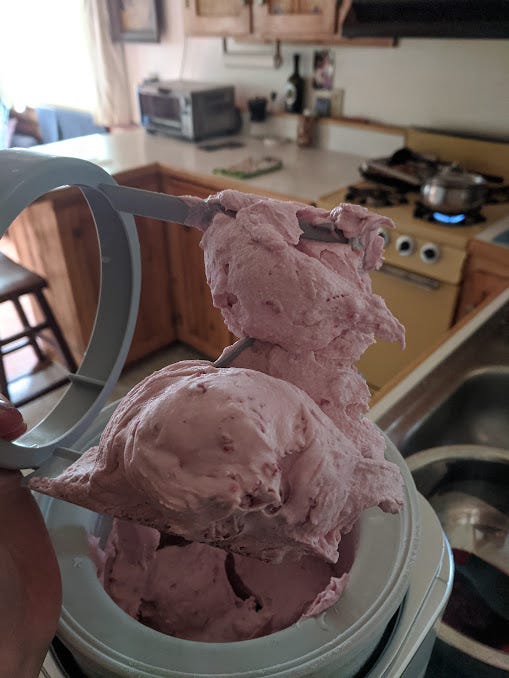 2 photos of pink ice cream in Alaska