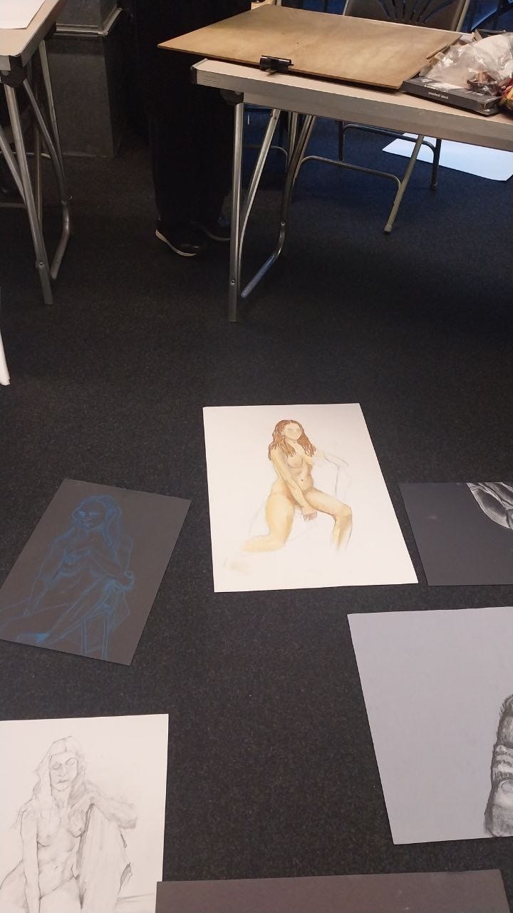 life model drawing of female nude