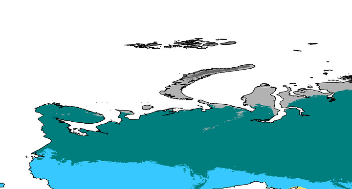 At left, a map showing the location of Kharp relative to Eastern Europe. At right, the Koppen Climate map depicting tundra (grey, ET) and subpolar continental (teal, Dfd) climate zones. 