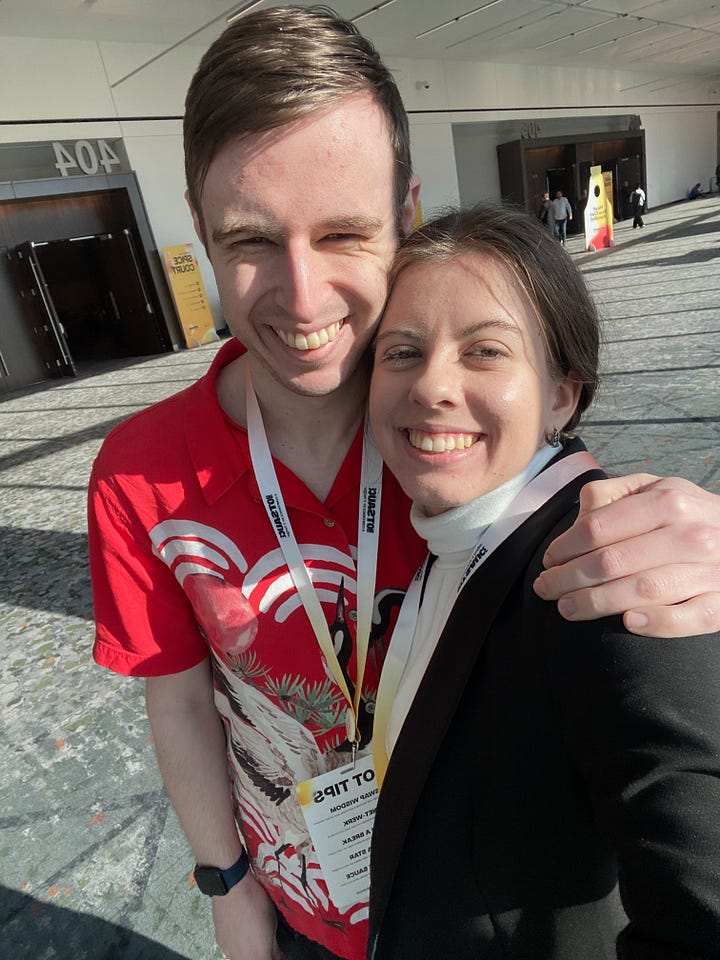 A gallery of four photos with me, Mariya Delano, and a variety of other people. In all of them, everyone looks happy, and there are tons of smiles.