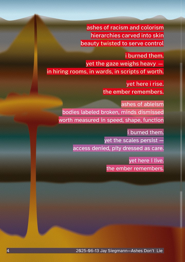 the Poem Ashes Don't Lie for a stylised background of an slowly building volcano under the earth, and layers of ash on the top.