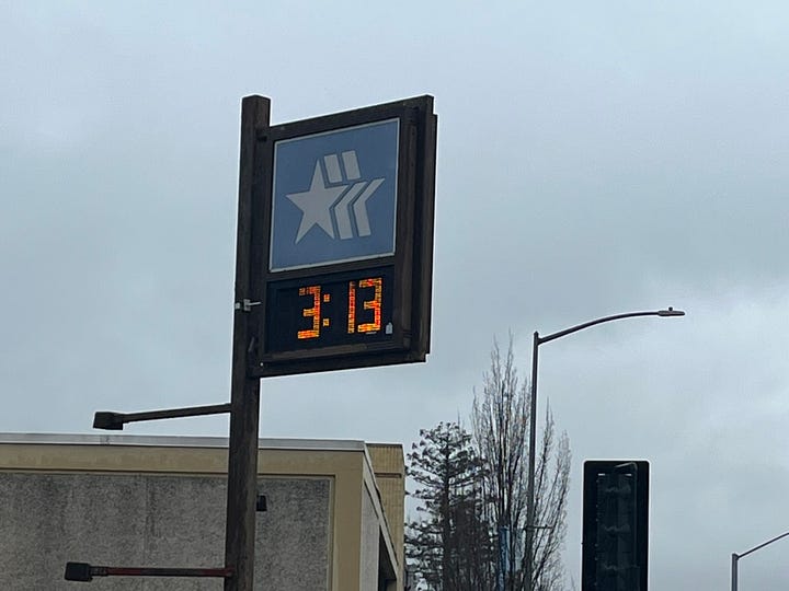 Westamerica Bank sign with time and temperature.