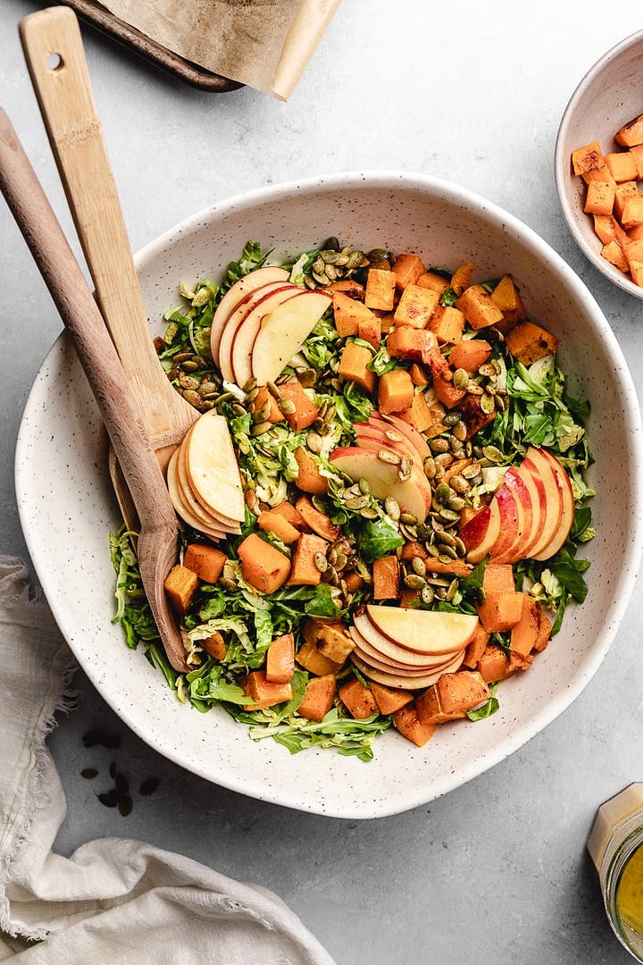 Brussels sprouts slaw and gluten-free sweet potato casserole.