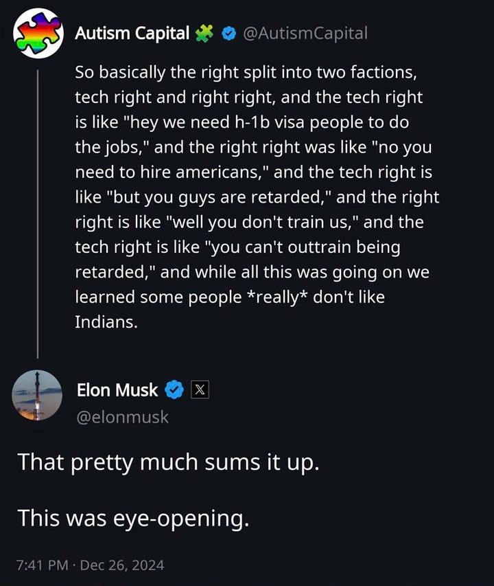 X.com posts of Elon Musk referring to MAGA base as "substards" and that "you can't outtrain being retarded"