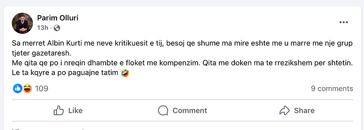 Reagimet e Berat Buzhales dhe Parim Ollurit në Facebook.