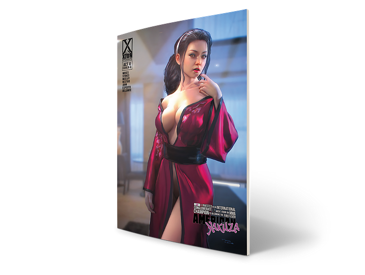Five graphical cover images from the American Yakuza Act II Kickstarter campaign.