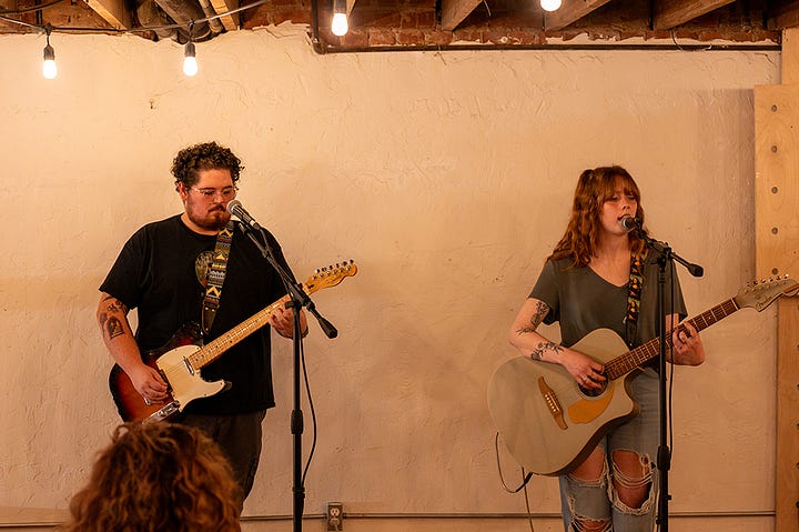 Music from Garry Walden and Tiny Joy in the loft at Iron Society Salon