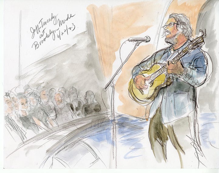 Sketches of Jeff performing in Brooklyn by courtroom sketch artist Elizabeth Williams