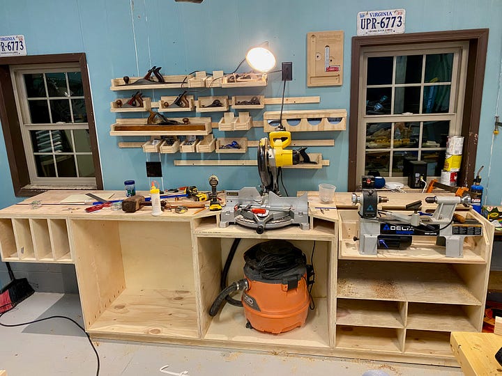 Miter station and lathe flip-top-table.