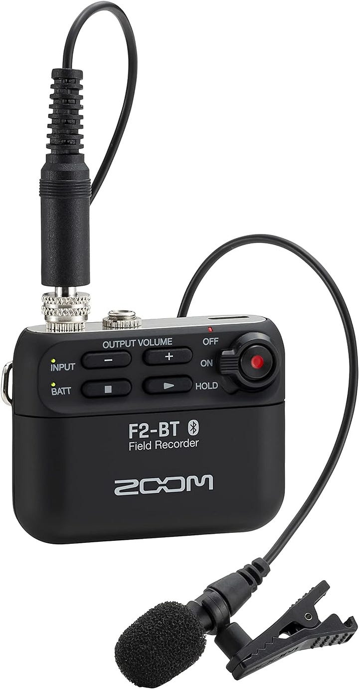 Zoom F2-BT Lavalier Recorder with Bluetooth, 32-Bit Float Recording, Audio for Video, Wireless Timecode Synchronization, Records to SD, and Battery Powered with Included Lavalier Microphone