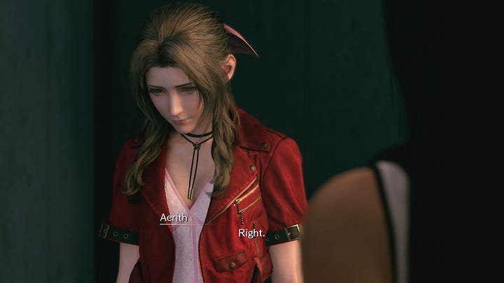 Aerith's suspicious behaviour about the sector 7 plate's fate.