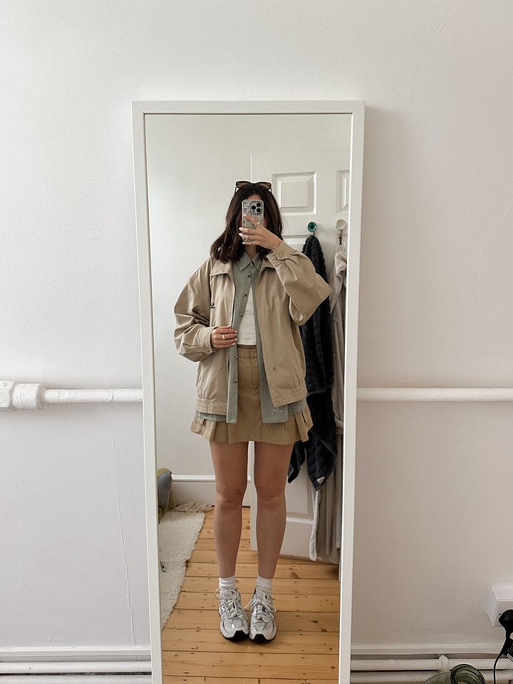 My best outfits of the month included a cargo skirt with a vintage golf jacket.