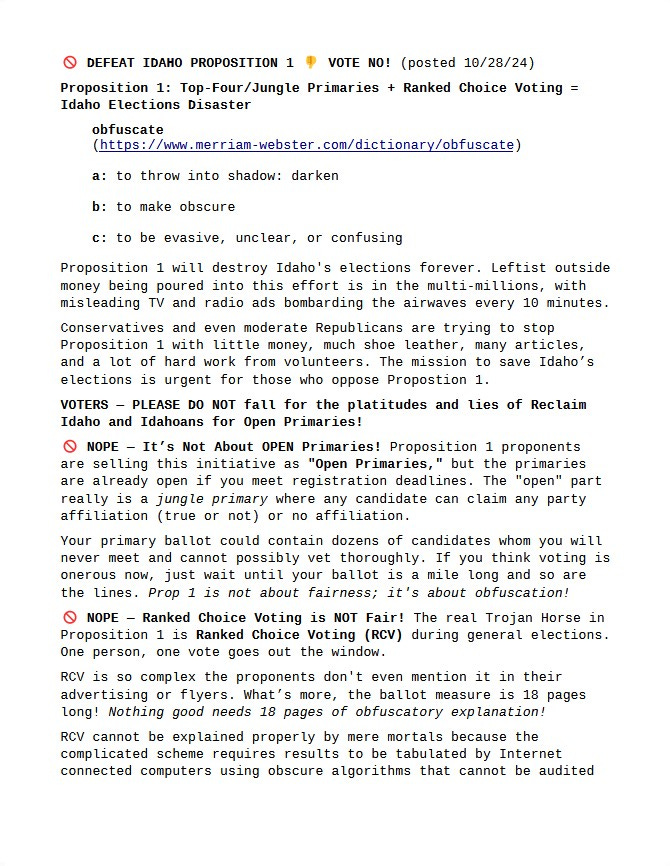 🚫 DEFEAT IDAHO PROPOSITION 1 👎 VOTE NO! | https://substack.com/@bige47/note/c-74563740