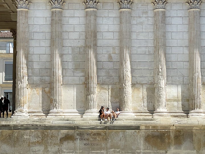 Architectural details at the Maison Carrée in Nimes, France.