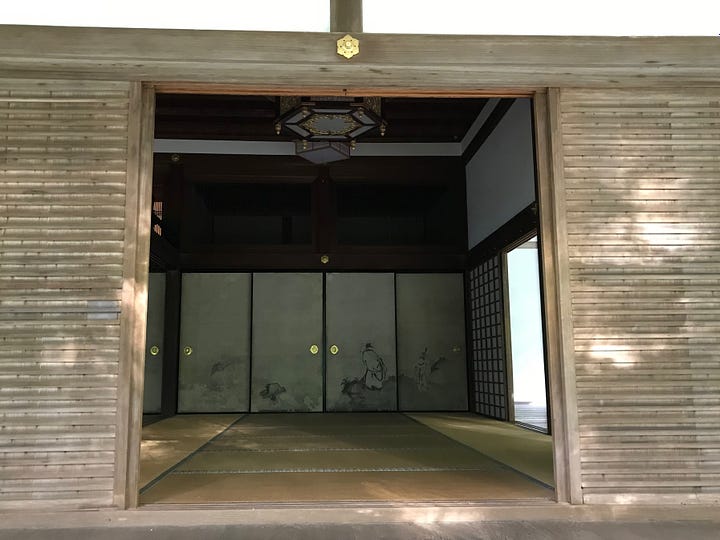 Japanese school girls on their way home from school and a tatami room fit for poetry.