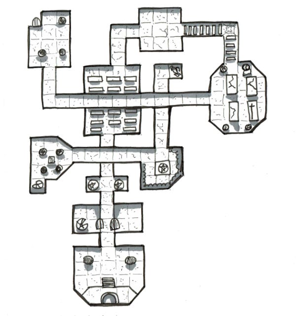 Hand drawn ink maps of old school dungeons 