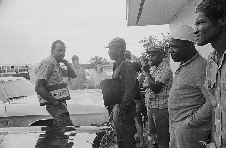 Minute Maid workers organize with the support of Mack Lyons from the United Farm Workers (UFW). Lyons is the man in the second and fourth photo, wearing a short-sleeved shirt and holding a file. Florida, 1972. Photos by John Kouns. © Tom and Ethel Bradley Center