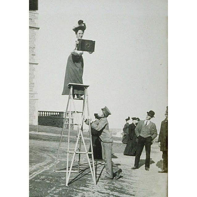 vintage photographs of Jessie Tarbox Beals shooting on location