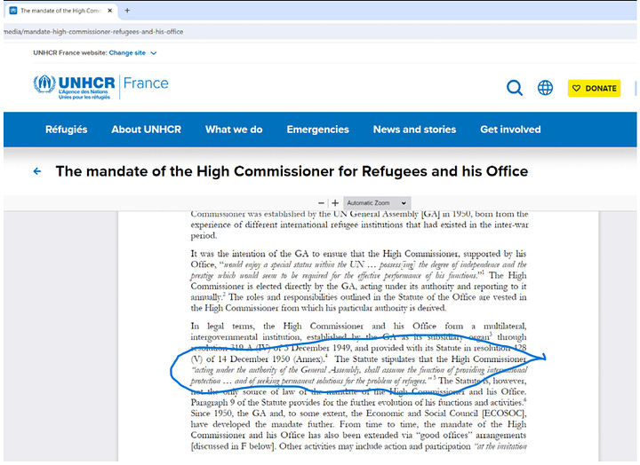 Texts of UNRWA and UNHCR mandates for comparison