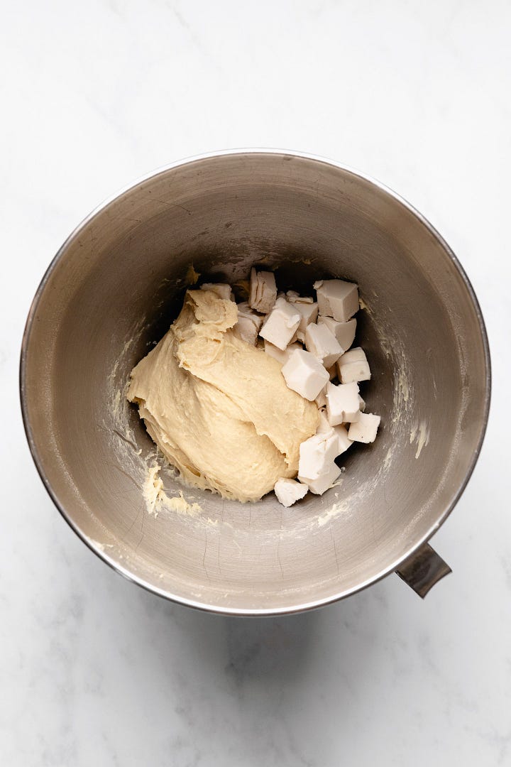Images showing stages of kneading for vegan brioche dough