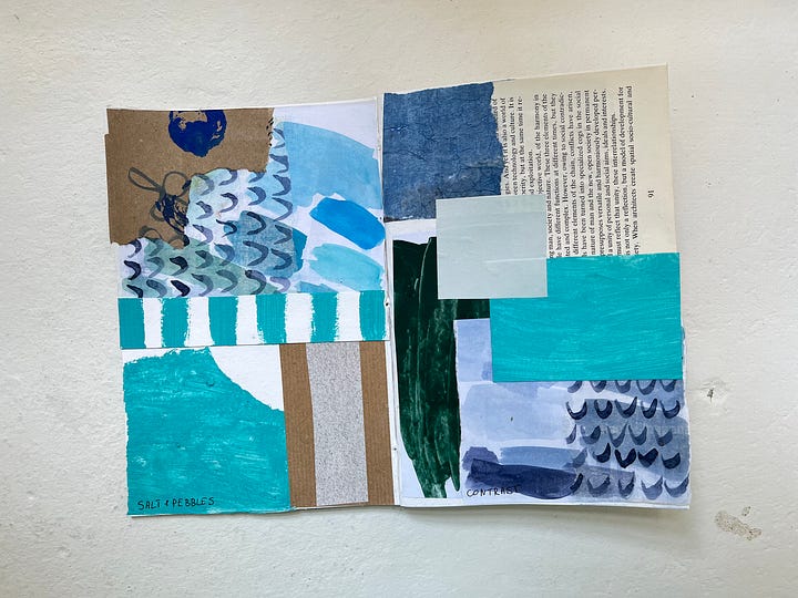 Handmade sketchbook with mixed media collage pages
