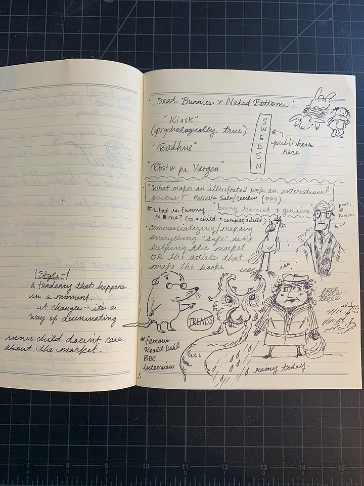 Kayla Stark notes and doodles from lectures and panels at the bologna childrens book faire