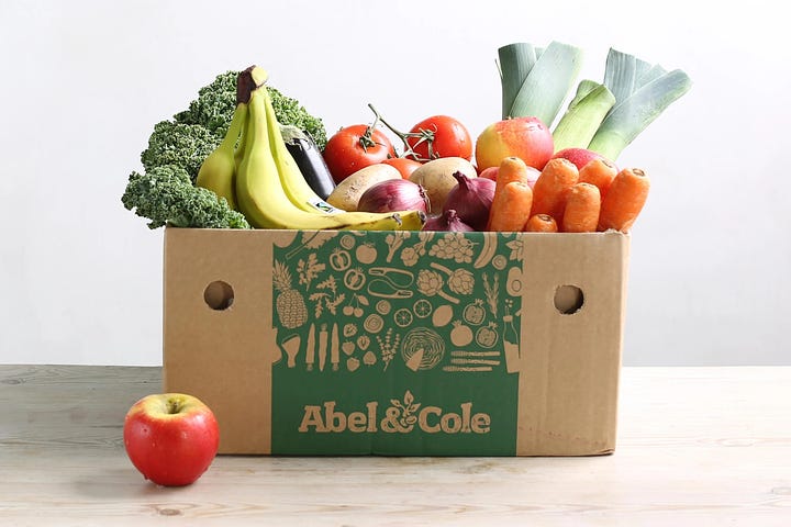 Various UK vegetable box schemes including Abel & Cole, Milk & More, Natoora and Oddbox.