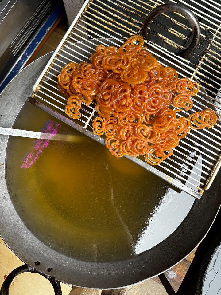 Kasauli Heritage Market foods: samosa pav, jalebi, vegetarian fried kebabs and vegetarian momos