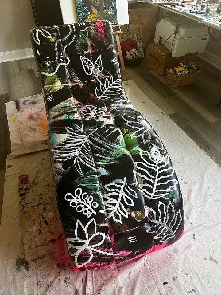 Art, Detroit, Providence, Baddie, The Original Baddie, poet, essayist, artist, furious flower, flowers, painting, vintage furniture, chaise, repurpose, style, lifestyle, poem, when spirit speaks to me
