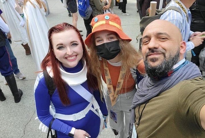 Images of me with cosplayers, Mac and Isabella; The High Republic Celebration Panel; Me and Cav at Galaxy's Edge