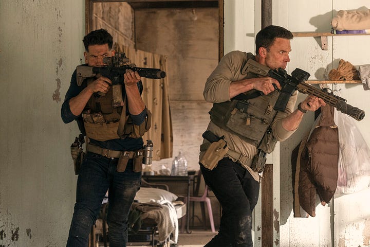 Stills from recent cinema and streaming releases, The Penguin Lessons, Warfare, Small Things Like These, Sinners, The Accountant 2, G20 and Bullet Train Explosion.